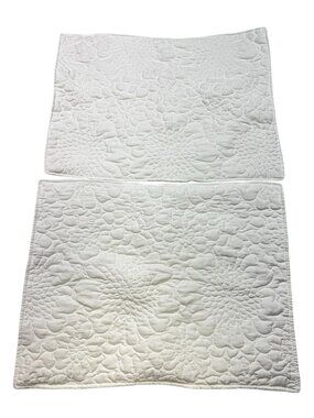 Lot Of 2 Lumina Lou White Quilted Floral Pillowcases 20"x26" Bedding Boho Bedroo